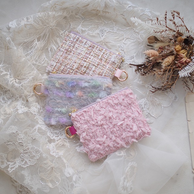 Tweed マイクロ mini ポーチ rose