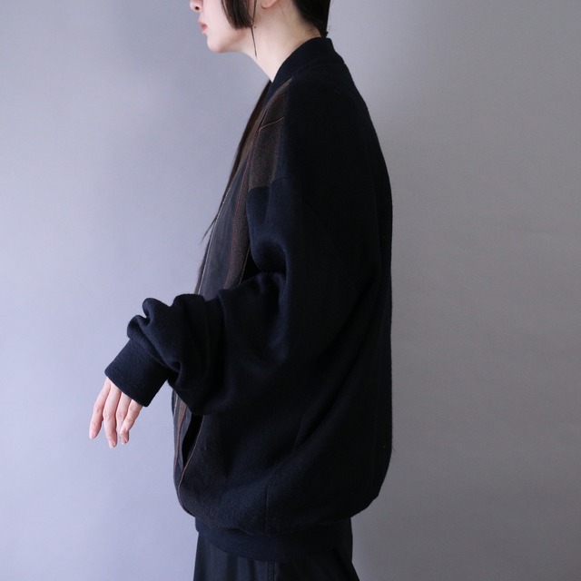 fake suede switching design zip-up knit blouson