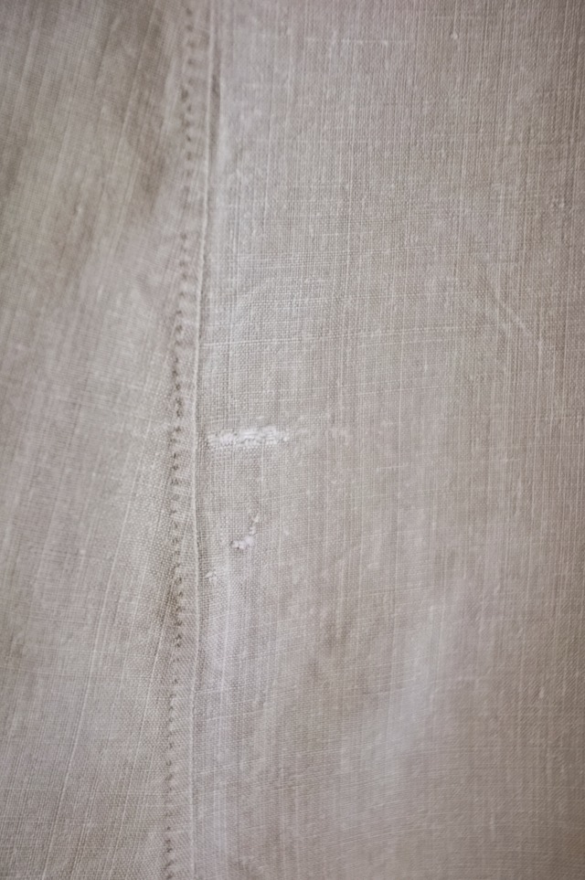 フランス 1900s リネン 灰色サーカスとピエロギャザーワンピースb アンティーク