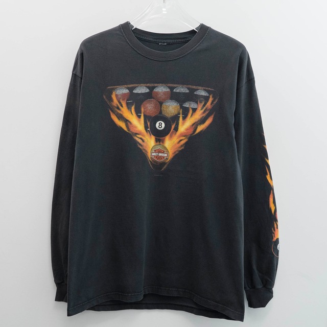 Harley Davidson " 8 Ball Flame L/S " Cut Tag Fits XL 【A7-53】