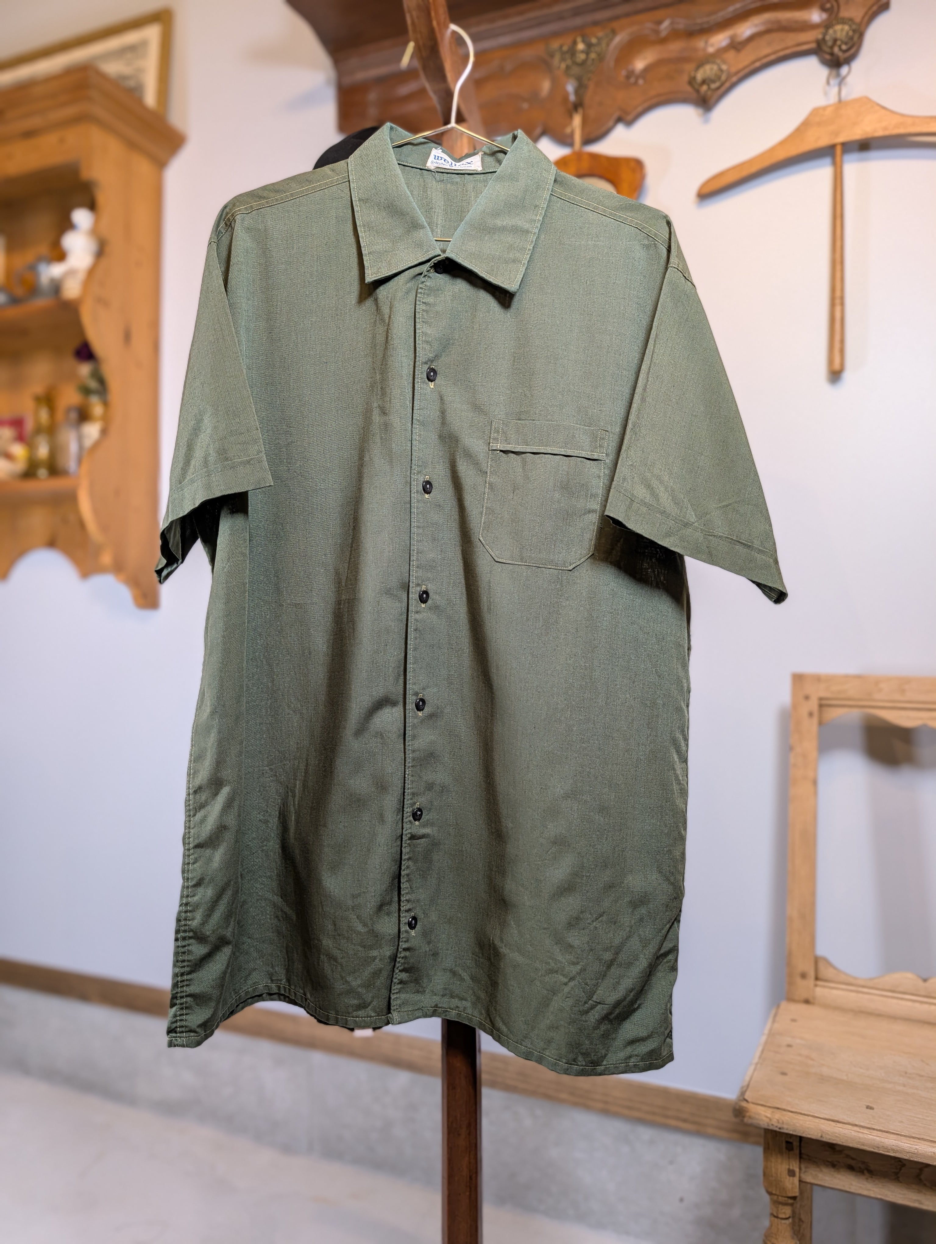 1970-80s Germany weltex Olivegreen Shirt ShortSleeves