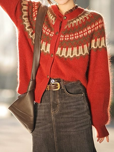 シーズンムード満点なかわいさ ノルディックニットカーディガン 秋冬 ノルディック柄 おしゃれ かわいい 上品 カジュアル きれいめ ニット 羽織り お出かけ 体型カバー 大きいサイズ 韓国 CH10121