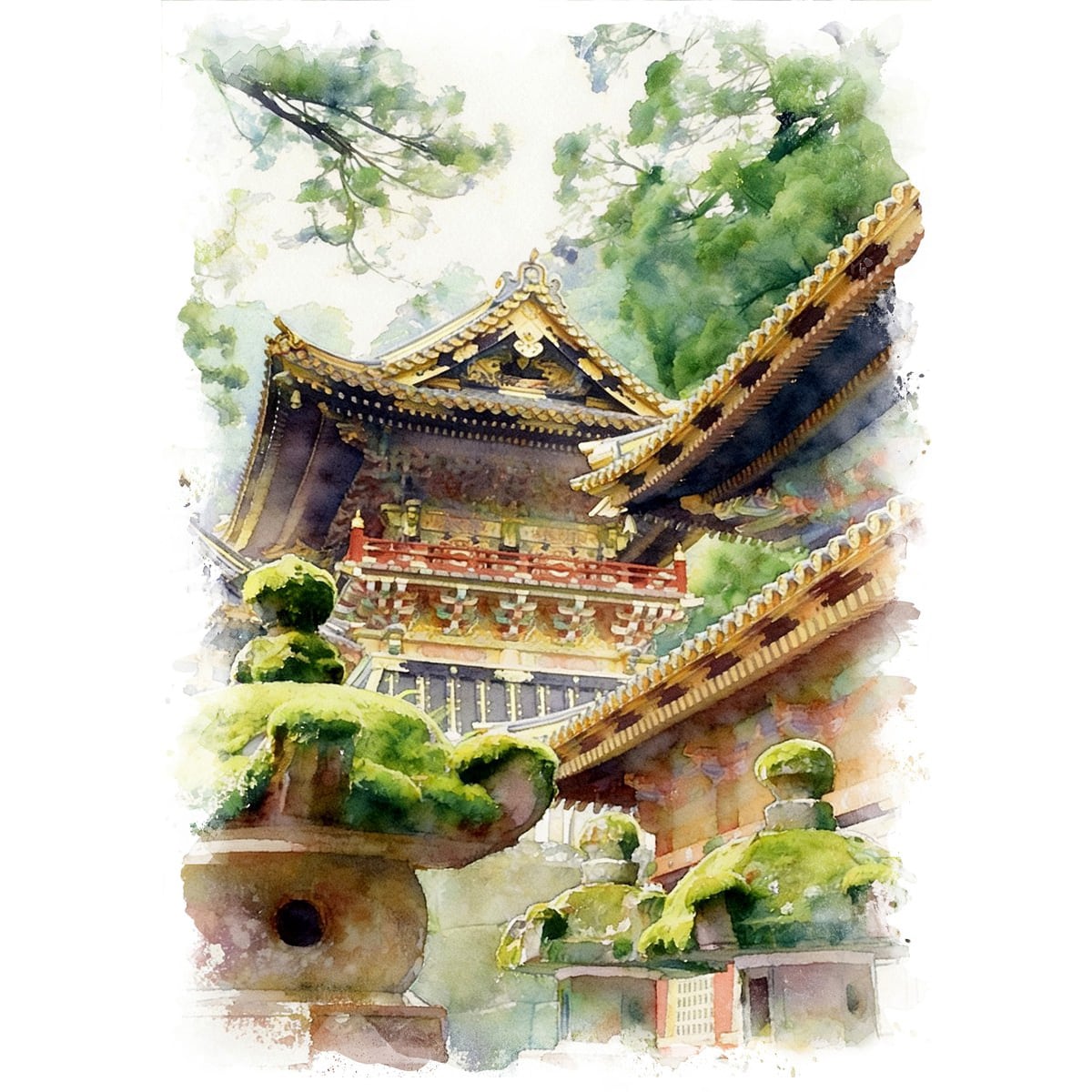 絵画 日本 栃木県 日光東照宮 五重塔 風景画 インテリアアート額付き