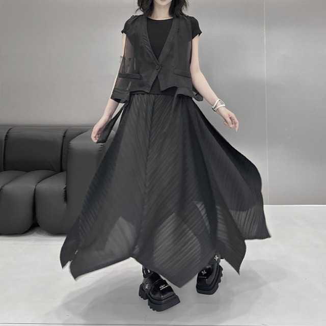 Pleated fold drape skirt C1126