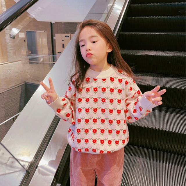 女の子 ベビー 子供 花柄 ニット セーター 秋 冬 90 140 Dyh海外子供用品 女の子 ベビー 子供 花柄 ニット セーター 秋 冬 90 140 Dyh海外子供用品