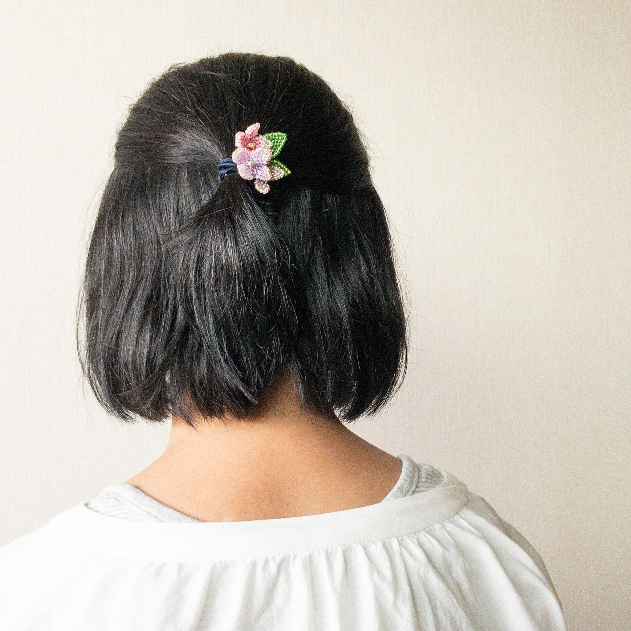 紫陽花のビーズステッチヘアゴム | うさのひみつきち