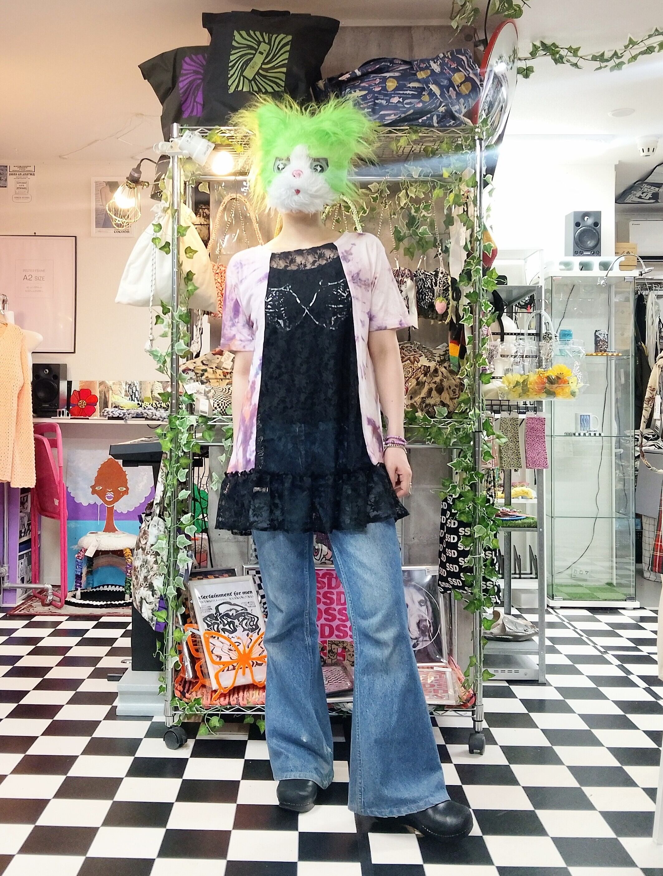 タイダイ×チュールレース ミックス裾ギャザーチュニック | swivel slum 