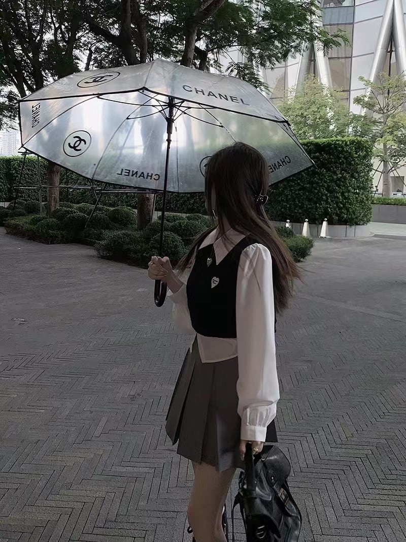 セット】【単品注文】フェイクのツーピースブラウス＋グレーのプリーツ