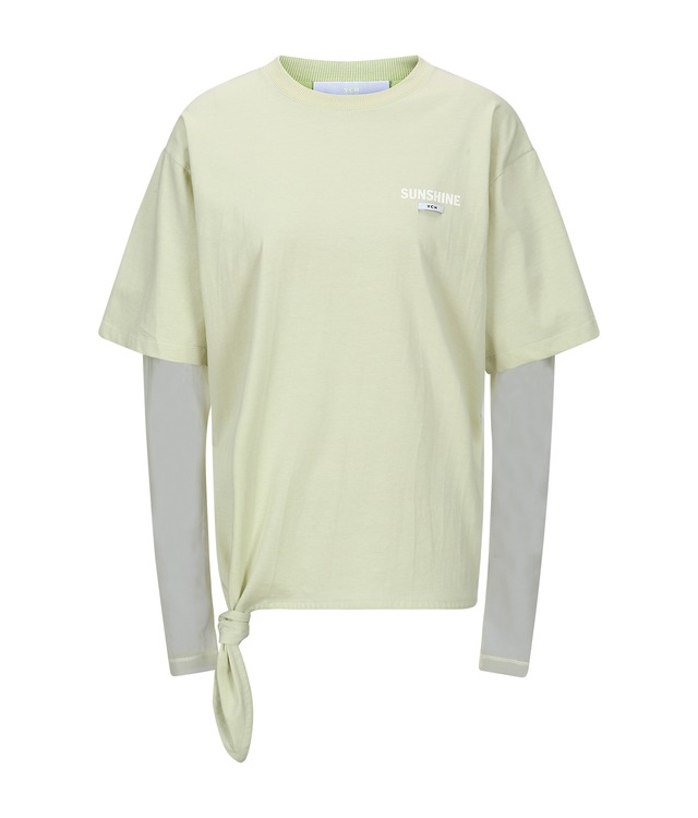 [YCH] KNOTTED BOTTOM T-SHIRT WITH MESH SLEEVE (green) 正規品 韓国ブランド 韓国通販 韓国代行 韓国ファッション スリータイムズ ワイシーエイチ 日本 店舗