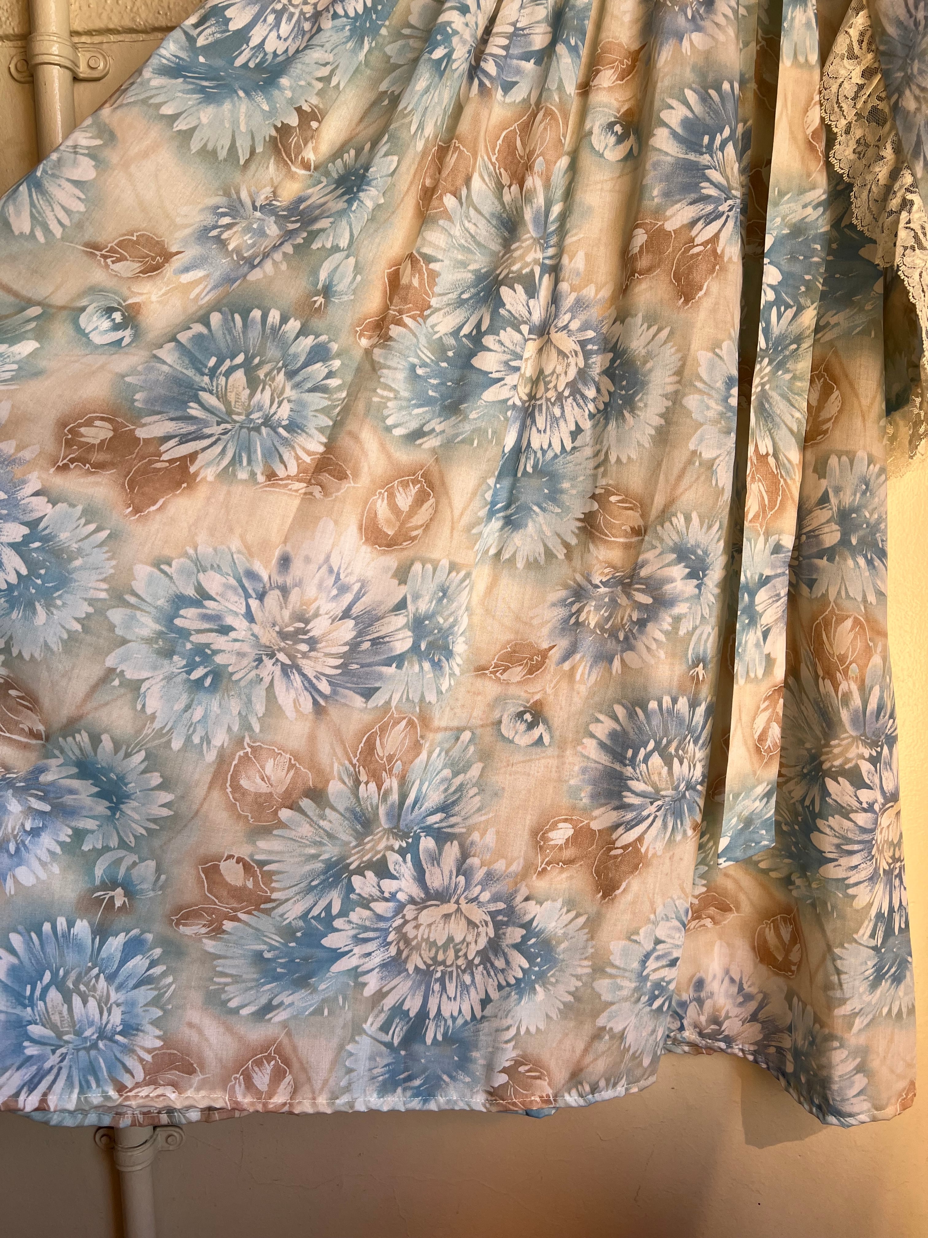70s floral × lace dress ( ヴィンテージ 花柄 × レース ワンピース