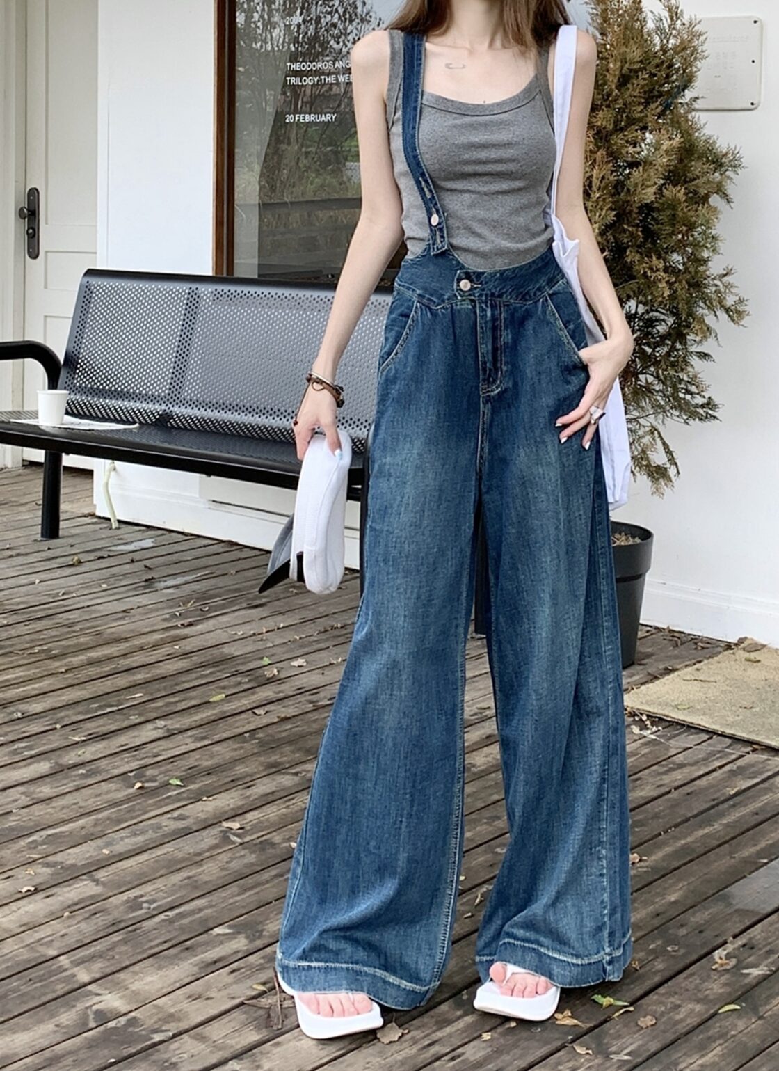 レディース デニム サロペット ワイドパンツ オーバーオール 肩紐 