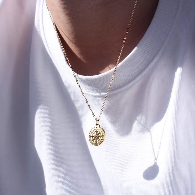 316L Compass Coin Diamond Necklace