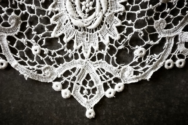 フランス 1900s 3人の時計草と大きなレースのつけ襟 カラー  アンティーク