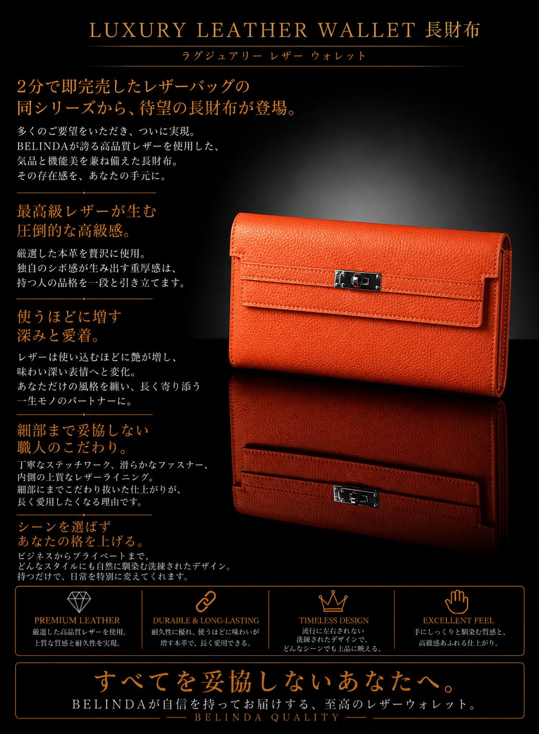 初回限定価格》LUXURY LEATHER WALLET 長財布 ORANGE【BLB-26005