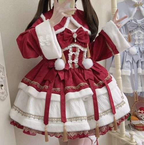 甘ロリ♡全３カラー　アウター付きボンボンチャイナワンピース　wanpi137★