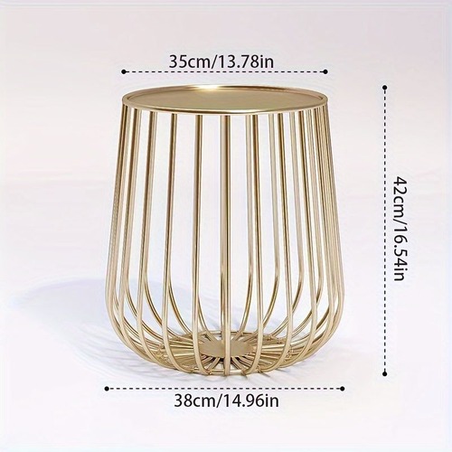北欧シンプルティーテーブル ＜ゴールド＞  サイドテーブル 38×42cm コーヒーテーブル ローテーブル クリエイティブ 丸型 ガラス コーヒーテーブル 北欧 リビングルーム コーヒーテーブル サイドテーブル 鳥かご型 錬鉄製 収納便利