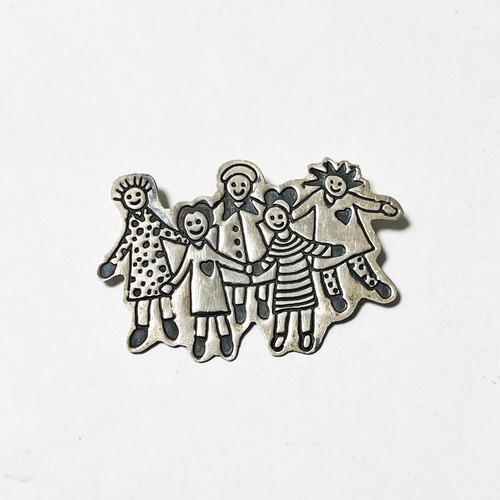 Vintage 925 Silver Family Brooch Made In Mexico