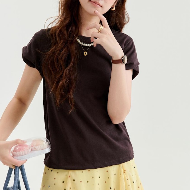 roll-sleeve crew-neck top
