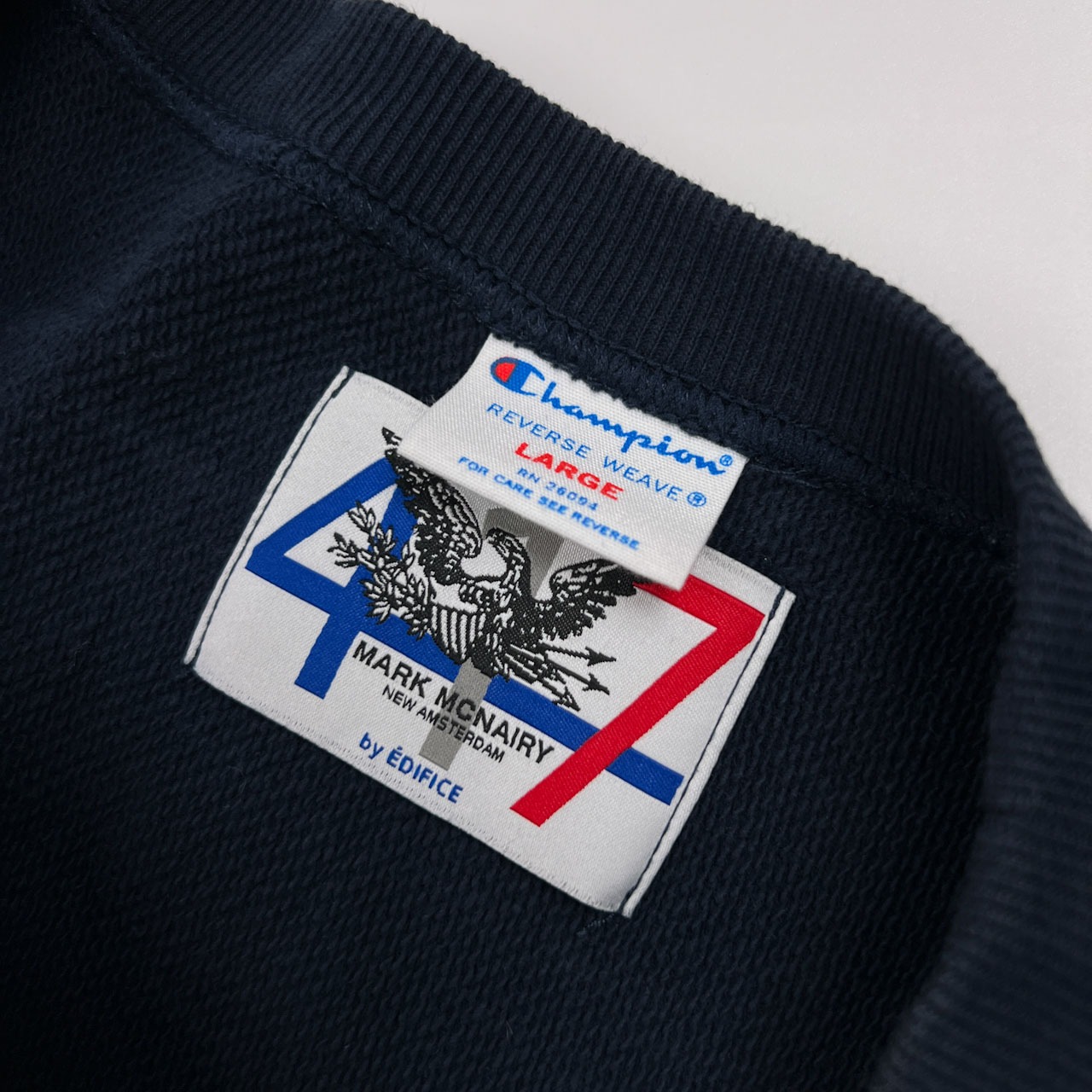 Champion × MARK MCNAIRY × EDIFICE チャンピオン × マークマクナイリー × エディフィス スウェット トレーナー L /ネイビー