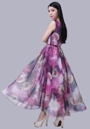 送料無料 未使用 発表会 舞台衣装 パーティ フォ－マル 花柄 シフォン フィッシュテ－ル ワンピース 13号 XL [OPN6889]