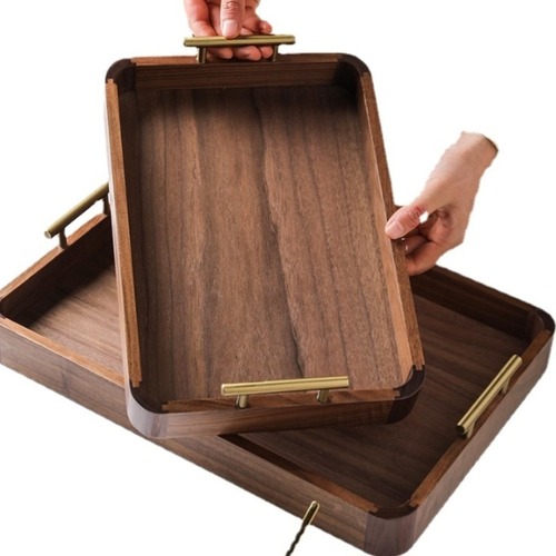ウォールナット材 木製トレー サービングトレー 真鍮ハンドル カフェトレー ティートレー 天然木 おしゃれ 北欧 モダン