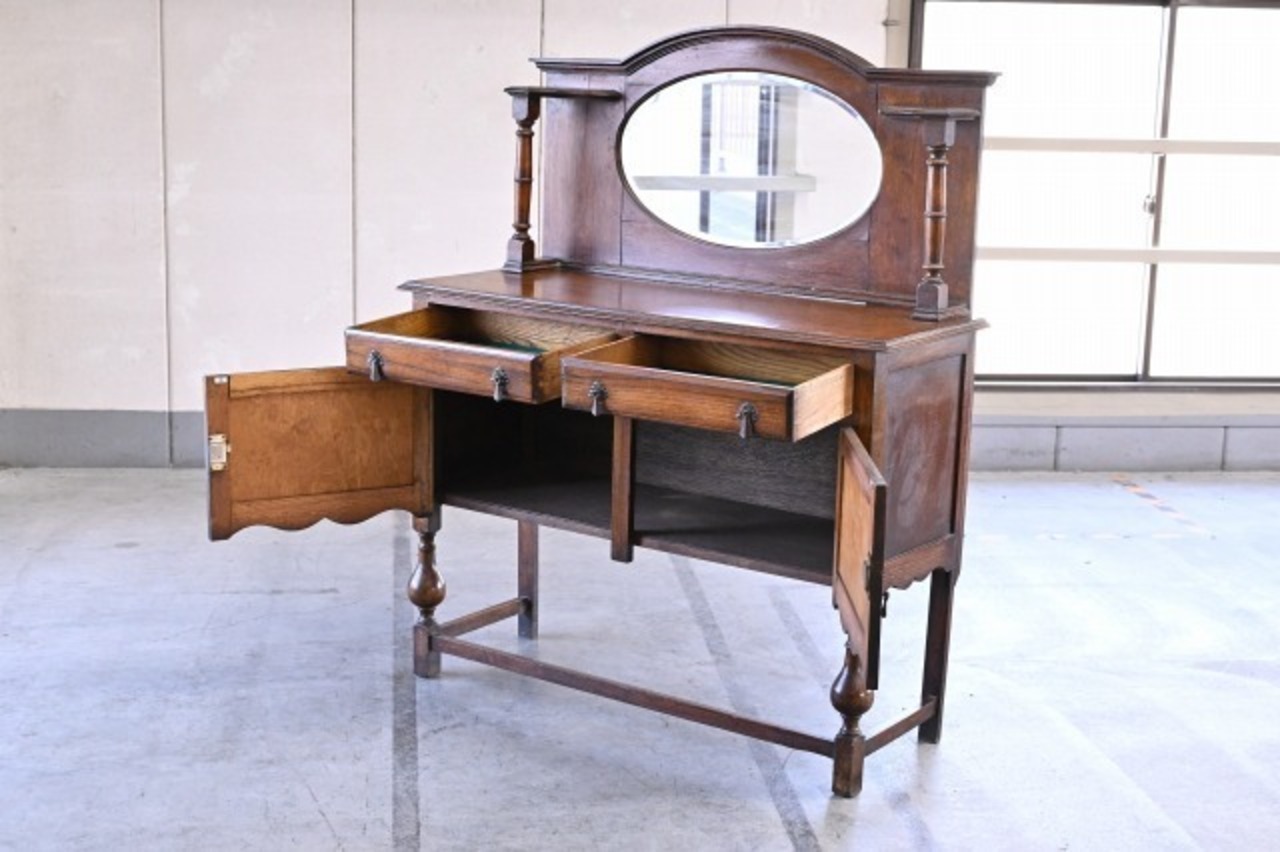 イギリス ビンテージ品 オーク材 ドレッサー チェスト ドレッシングチェスト キャビネット 鏡 ミラー アンティーク クラシック 収納 化粧【中古家具/中古インテリア/USED家具ユーズド家具/リサイクル】