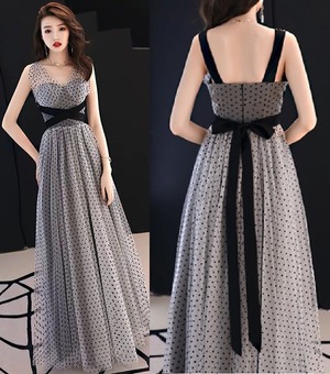 ★送料無料★9号(M)★水玉チュールのパ－ティ－ドレス(OPN2458）