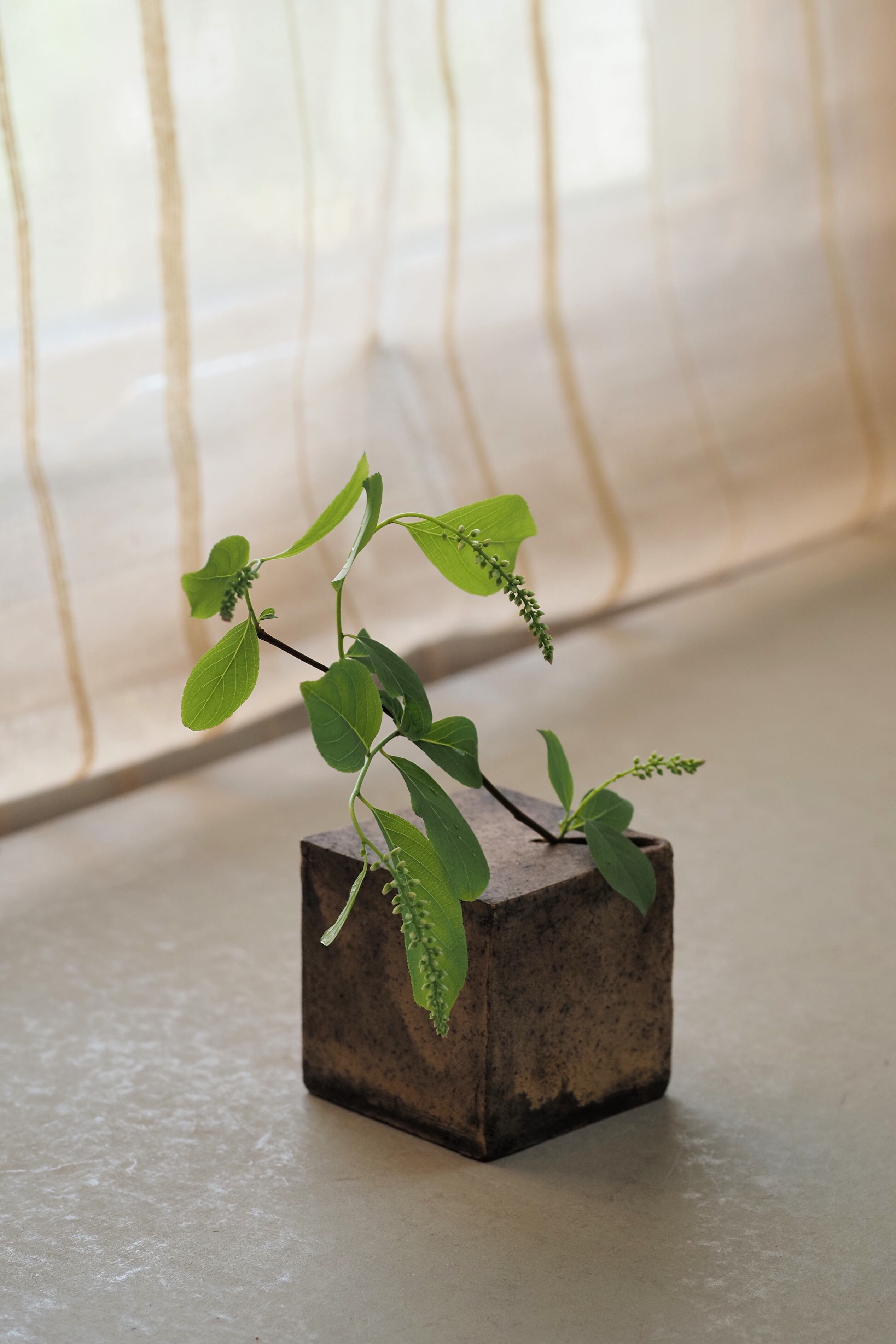 村上躍 花器 キューブ型掛花入 村上 躍 146.赤錆化粧キューブ型一輪挿 | 陶屋なづな