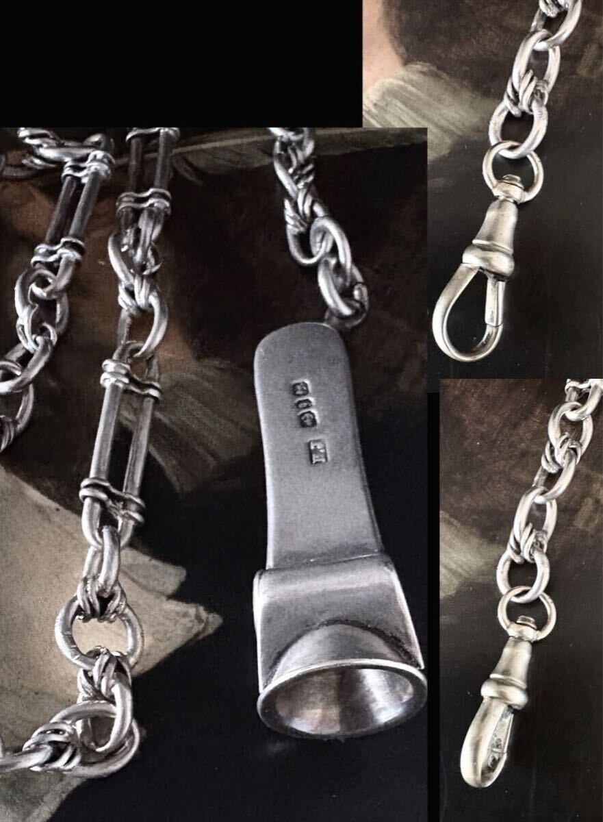 英国アンティーク シガーカッターフォブ葉巻 喫煙具 純銀37g