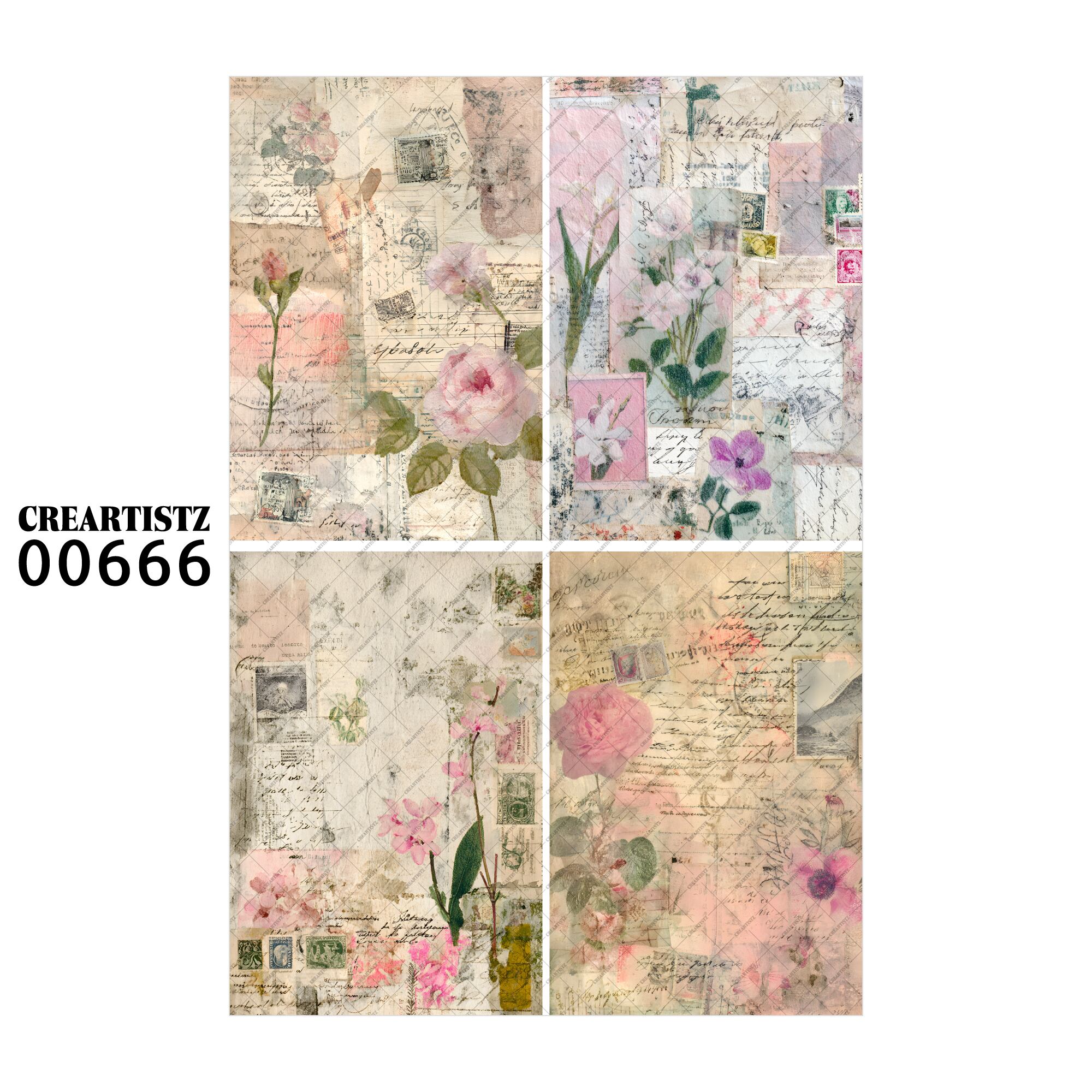 00666 背景 コラージュ素材 オリジナル 12枚セット (4種類×3枚) ペーパー/ステッカー CREARTISTZ
