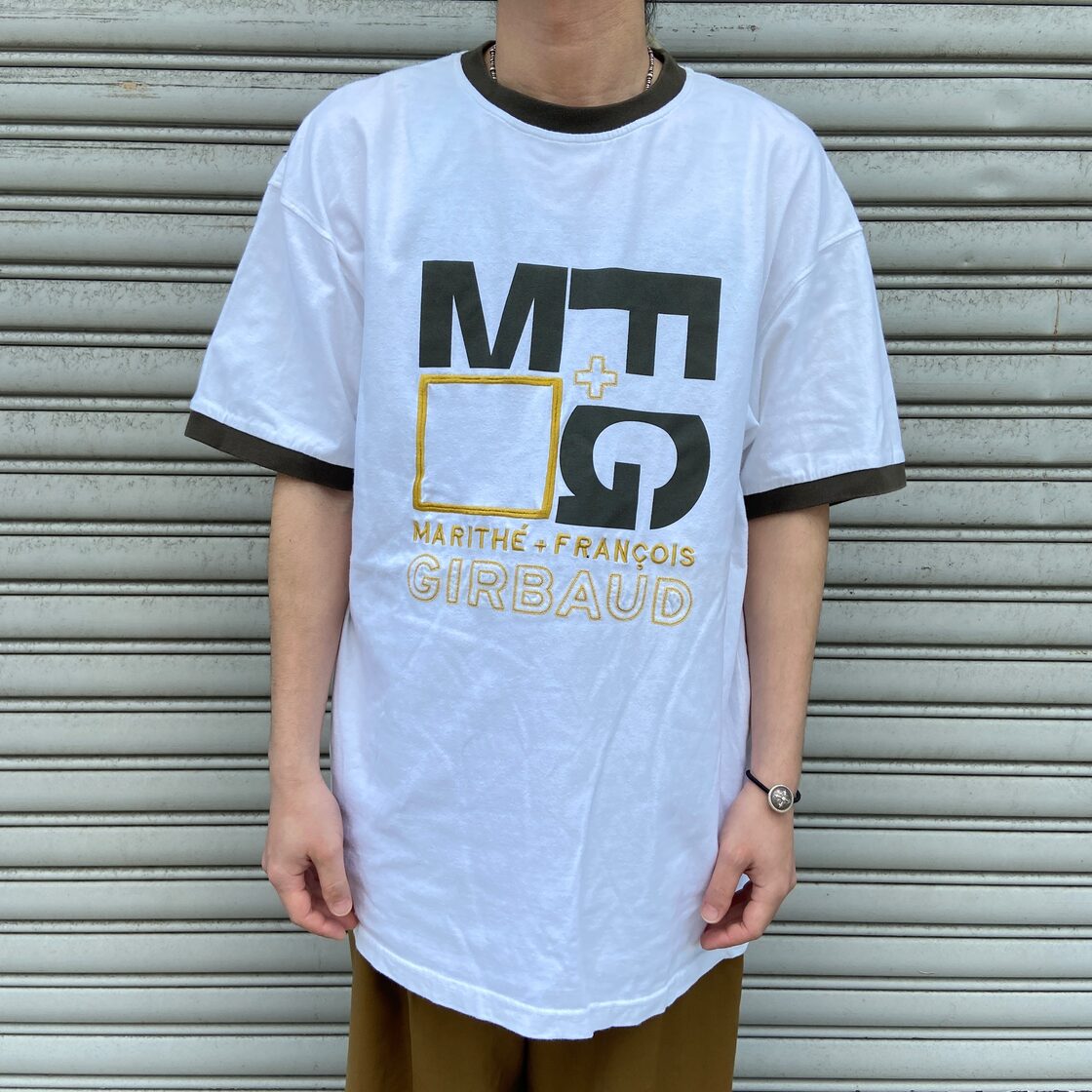 90s マリテフランソワジルボー プリントロゴ刺繍リンガーTシャツ 白 L 