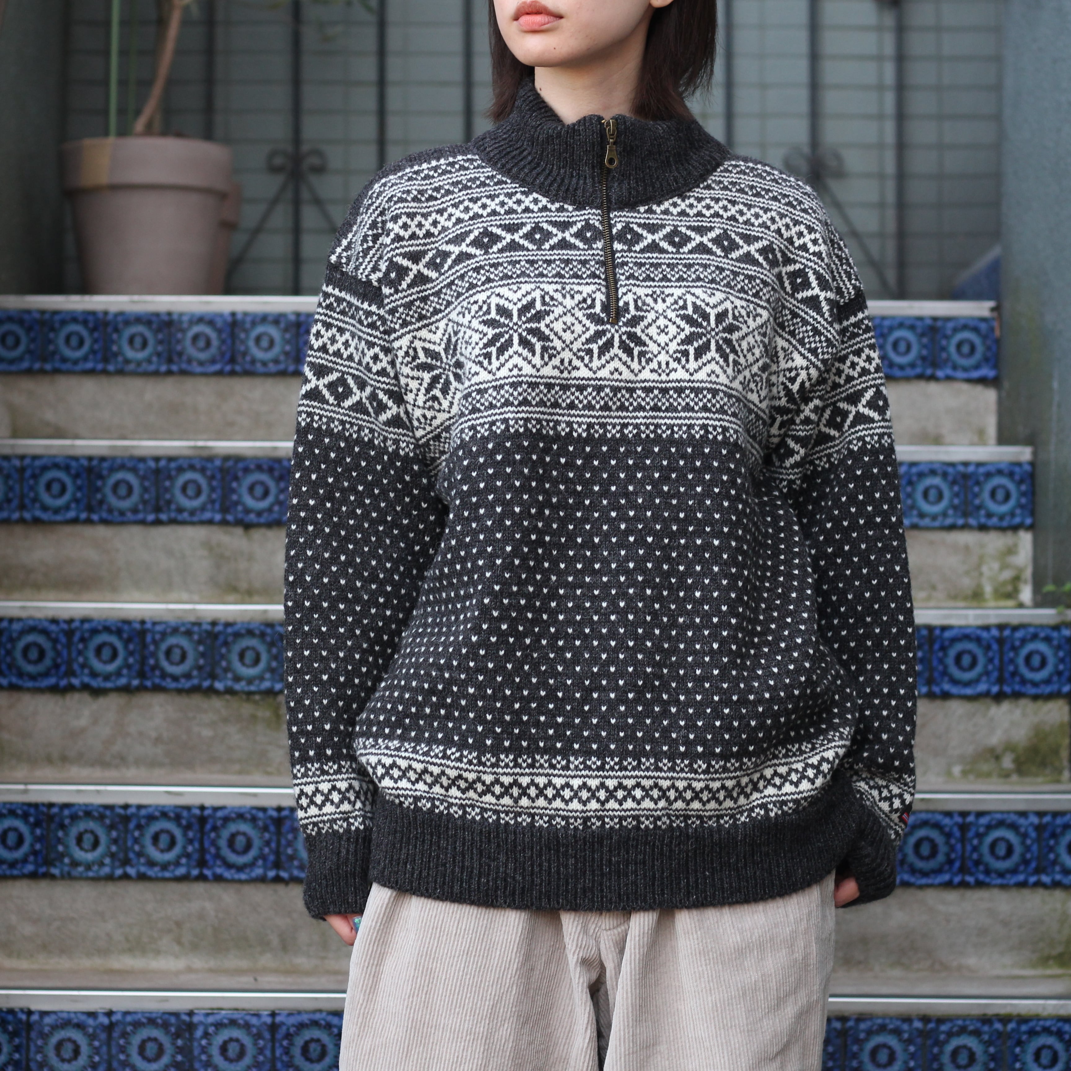 EU VINTAGE Norwool HALF ZIP NORDIC KNIT/ヨーロッパ古着ハーフジップ