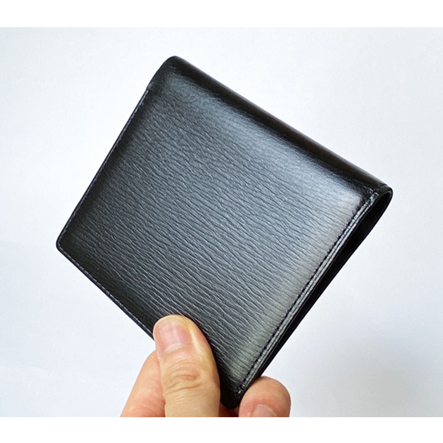 期間限定価格＞二つ折り財布 最高級キップボックス調レザー Black
