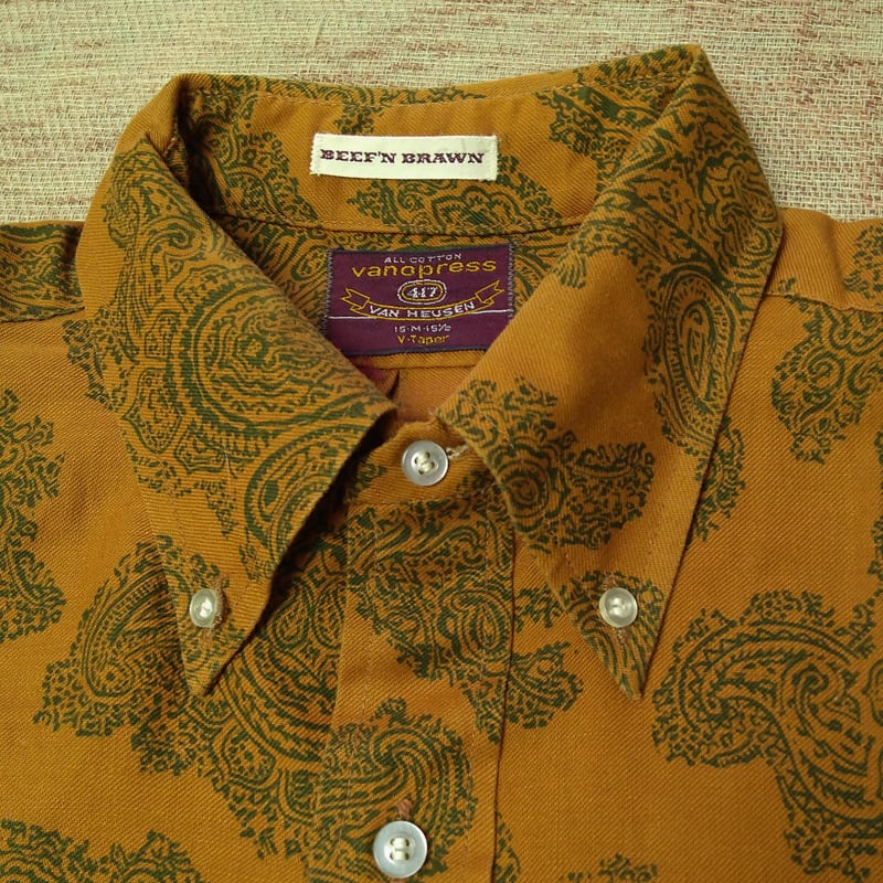 60s VAN HEUSEN B/D Paisley Print Cotton Shirt （M） DEAD-STOCK