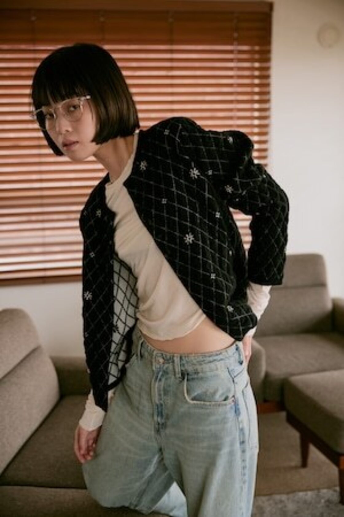 TGOR】Quilting flower beads cardigan | Pay ID