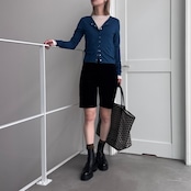 指穴クルーネックスナップボタンCD/ブルー