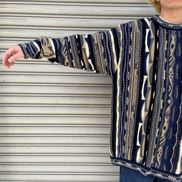 『送料無料』レア　帽子付き　90s COOGI クージー　3Dニット　総柄セーター　L