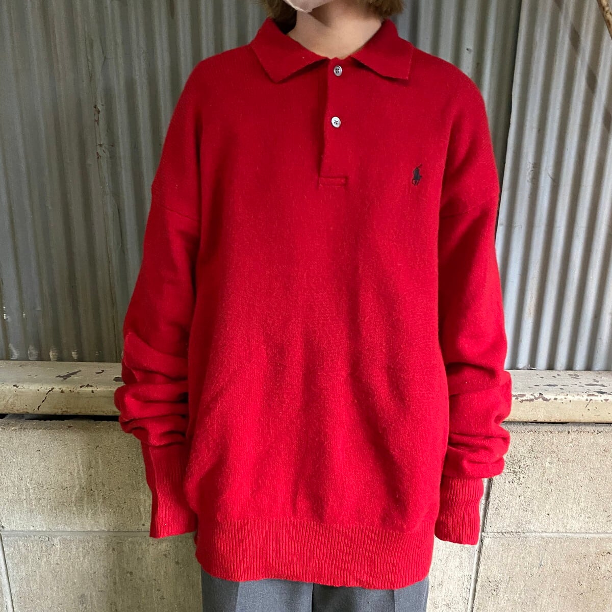 90年代 ポロバイラルフローレン 襟付き ウールニットセーター メンズL