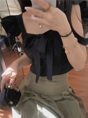 リボンショートトップス D1307