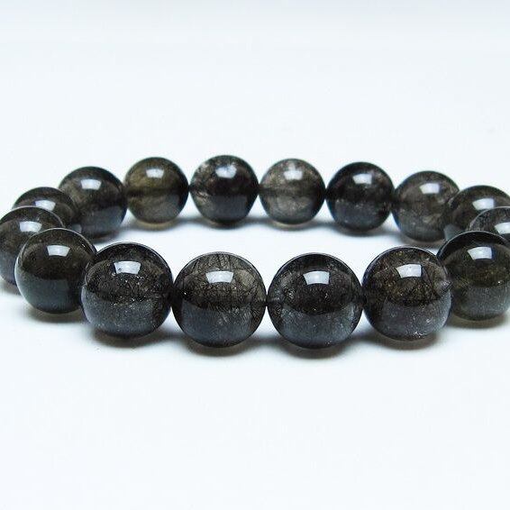 ブラックルチルクォーツ ブレスレット 13mm ブラックトルマリン トルマリネイテッドクォーツ 一点物 メール便可 111-47041