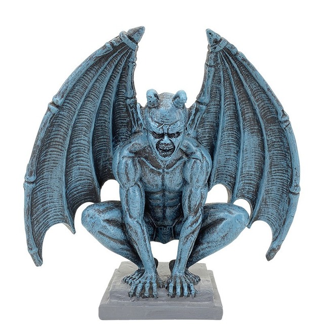悪魔 サタン デビル ガーゴイル ブルー 青 ブラック 黒 置物 オブジェ 