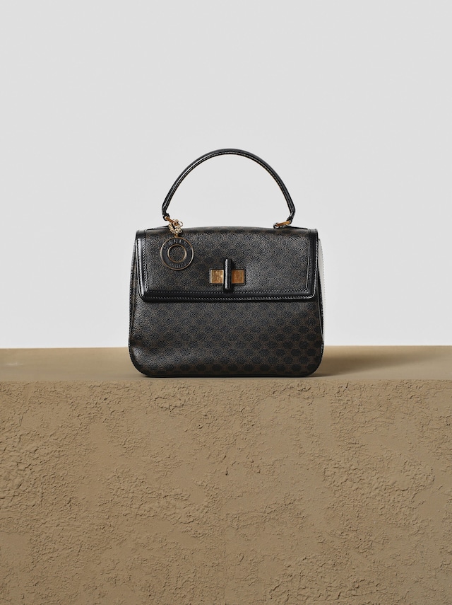 CELINE セリーヌ ブラック マカダム柄 チャーム付き ターンロック ハンドバッグ
