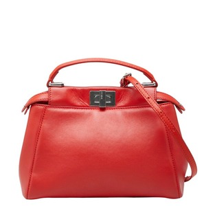 フェンディ ミニピーカブー ハンドバッグ ショルダーバッグ 2WAY 8BN244A0K8 レッド シルバー レザー レディース FENDI 【中古】