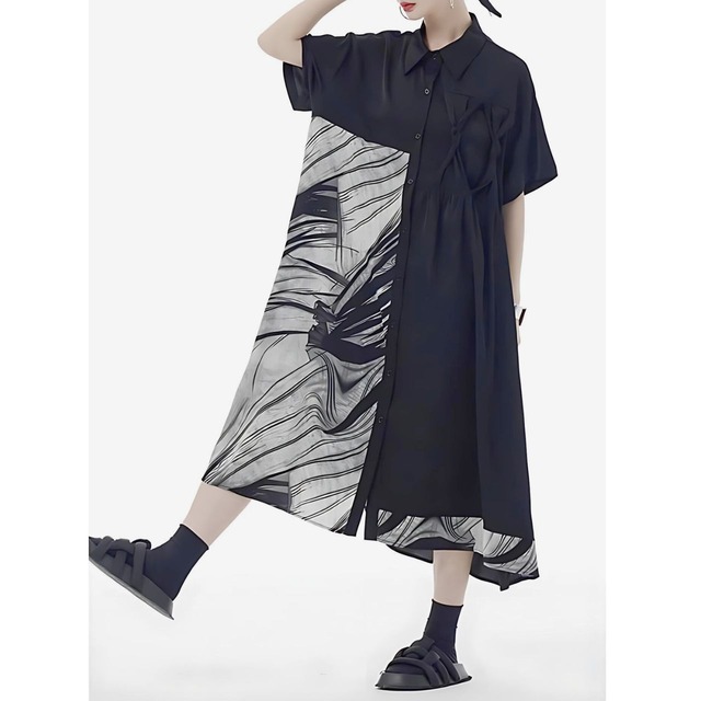 Retro line stitch shirt dress C0314