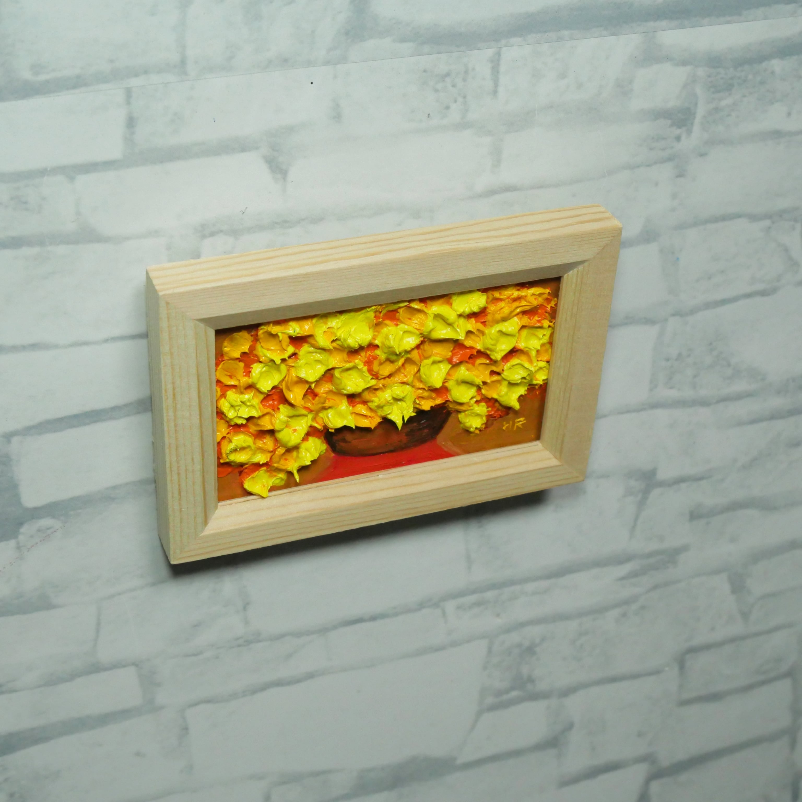 立体アート】油絵 ミニ絵画「黄金色の祝福」お部屋が明るくなる