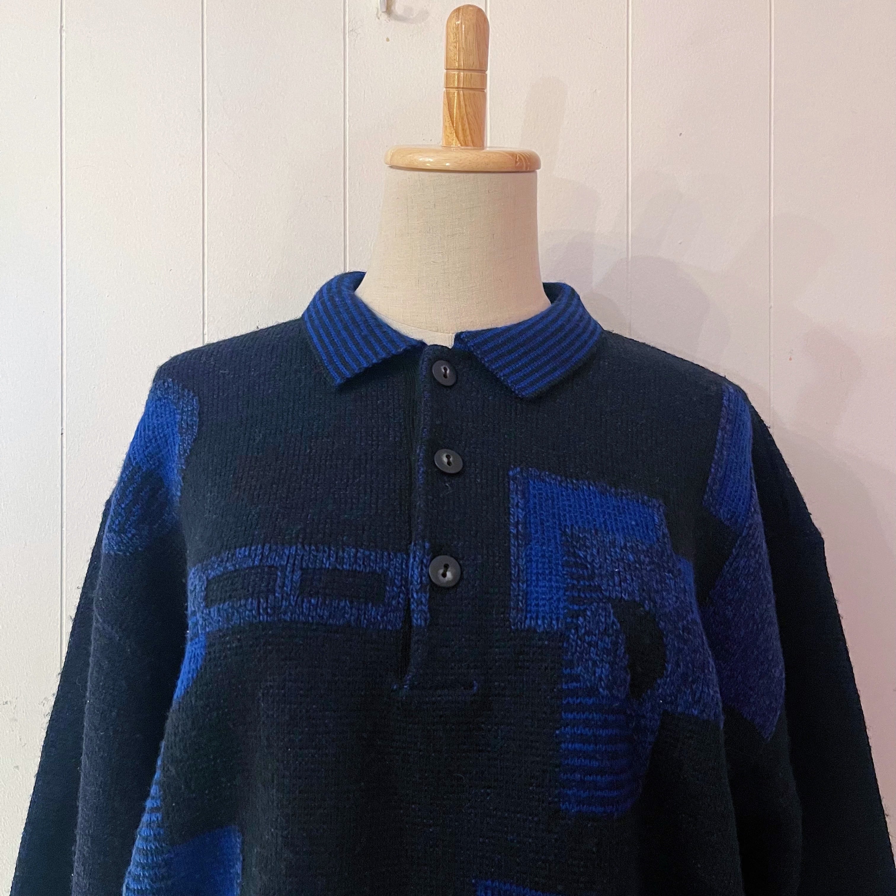 90s blue geometric knit sweater