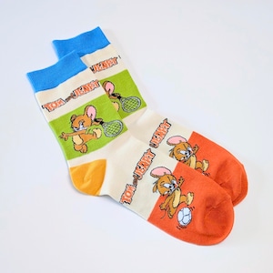 ♧【 crew socks / クルーソックス 】Tom and Jerry ( トムとジェリー ) / トムジェリ / 靴下 / フリーサイズ〚アメリカン雑貨 アメトイ〛