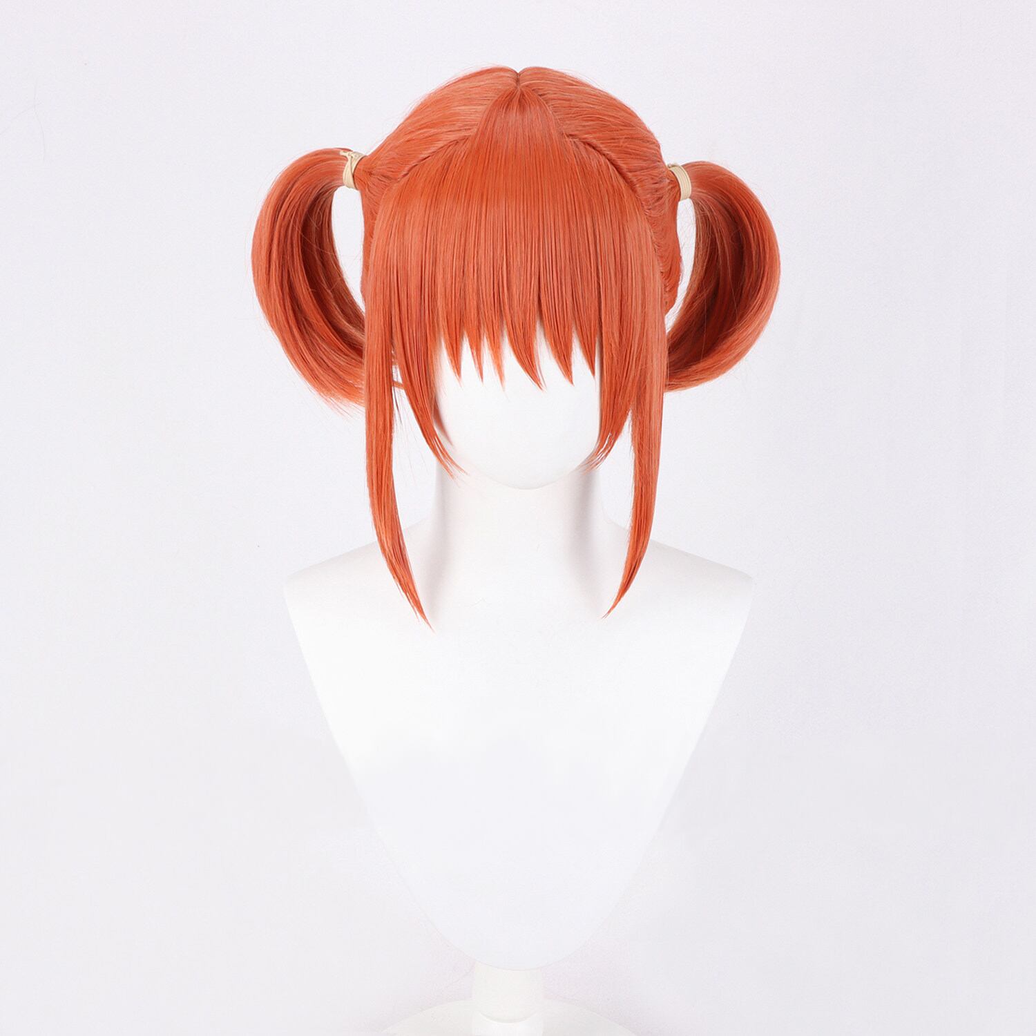 コスプレ耐熱ウィッグ オレンジ 結い上げ ツインテール キャラクター