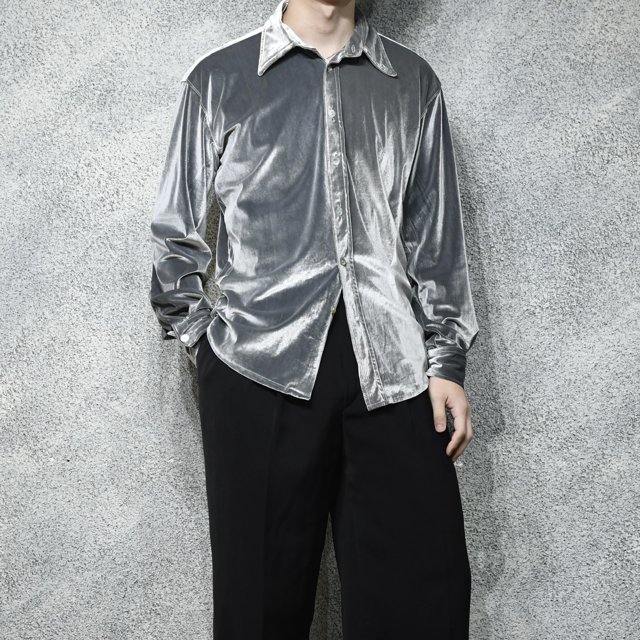 metallic silver velour shirt