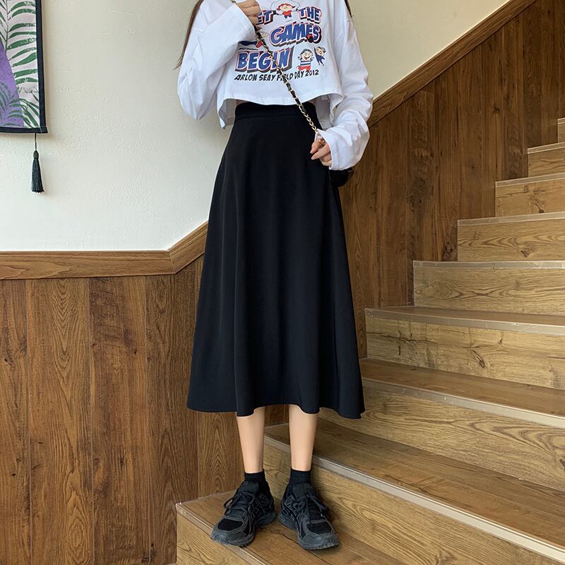 ブラックスカート サマーハイウェストAライン薄手ロング 夏物 YY-ファッション40580858945
